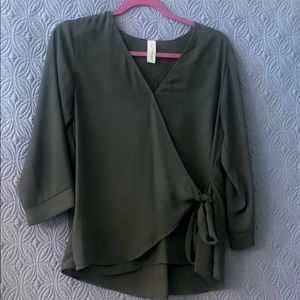 Olive green wrap/tie blouse